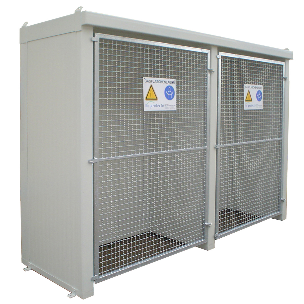F-SAFE Gasflaschenlager GFL-P 2.2 Wände / Dach aus EI90-Paneelen, Maschengittertor