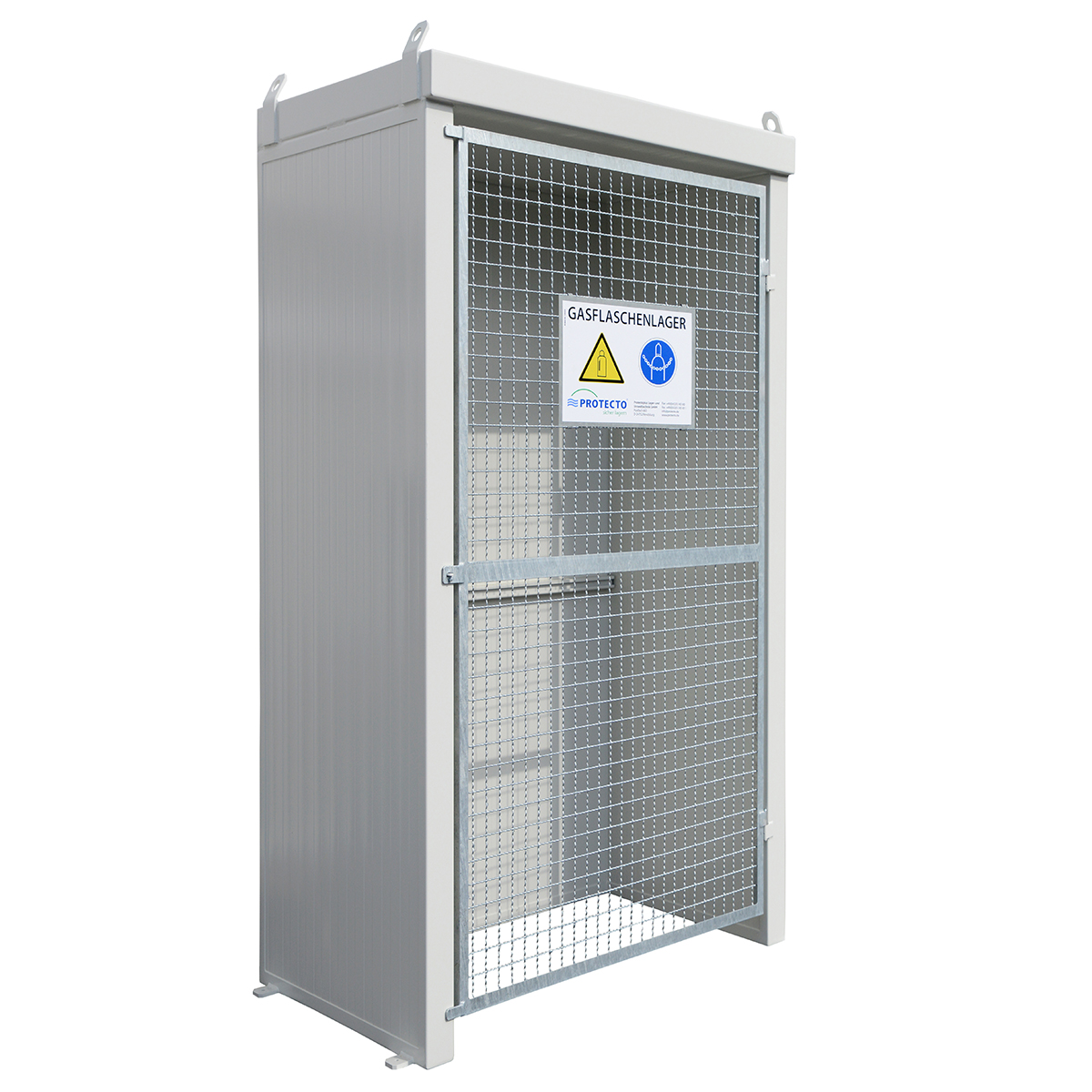 F-SAFE Gasflaschenlager GFL-P 1.1 Wände / Dach aus EI90-Paneelen, Maschengittertor