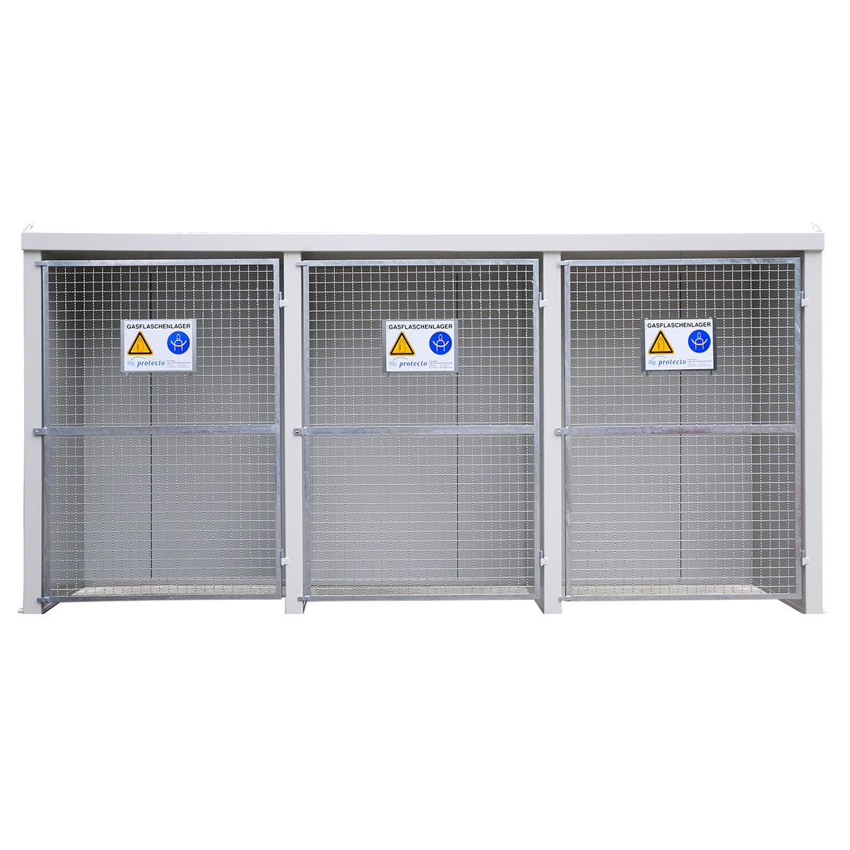 F-SAFE Gasflaschenlager GFL-P 2.3 Wände / Dach aus EI90-Paneelen, Maschengittertor