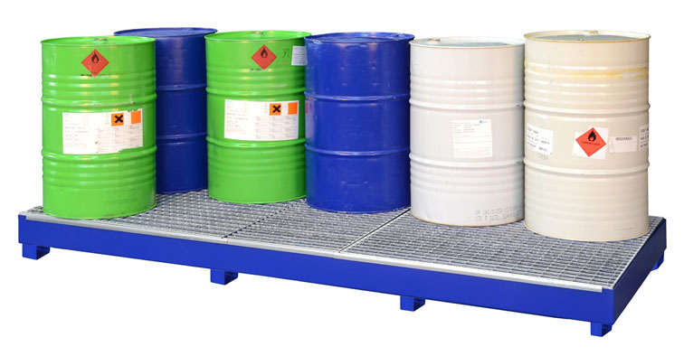 53452_1 Auffangwanne Stahl lackiert für 10 Fässer à 200 l mit verzinktem Gitterrost, SW10