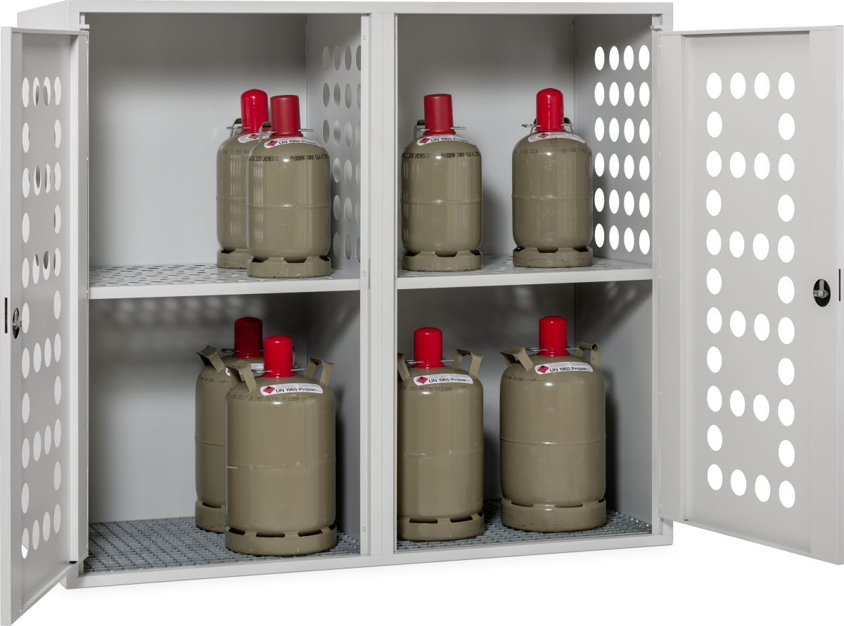 711879_1 Gasflaschen-Depot für 16x11kg oder 8x33kg Flaschen aus Stahl, verzinkt und polyesterpulverbeschichtet