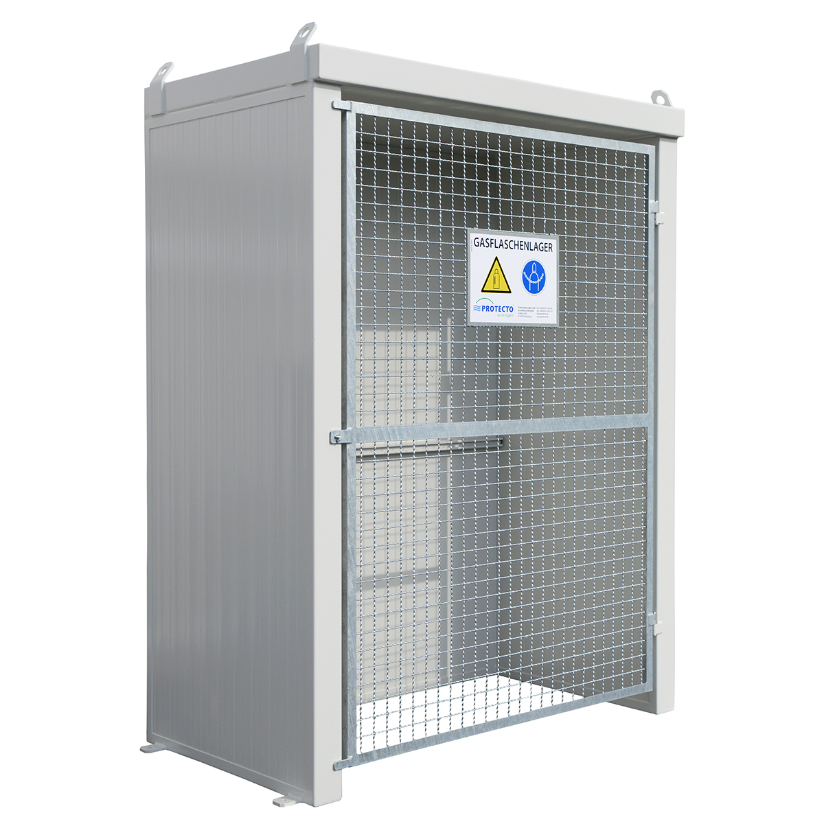 F-SAFE Gasflaschenlager GFL-P 2.1 Wände / Dach aus EI90-Paneelen, Maschengittertor